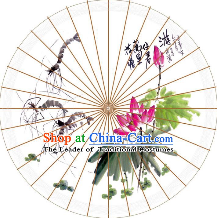 Chinese Traditional Artware Paper Umbrellas Printing Lotus Shrimp Oil-paper Umbrella Handmade Umbrella