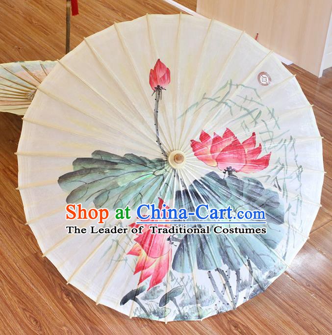 Chinese Traditional Artware Paper Umbrellas Printing Lotus Flowers Oil-paper Umbrella Handmade Umbrella