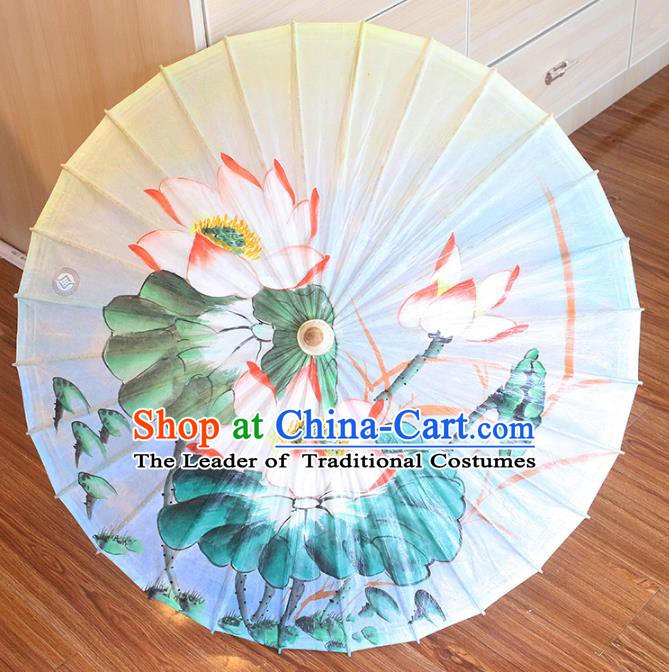 Chinese Traditional Artware Dance Umbrella Printing Lotus Blue Paper Umbrellas Oil-paper Umbrella Handmade Umbrella