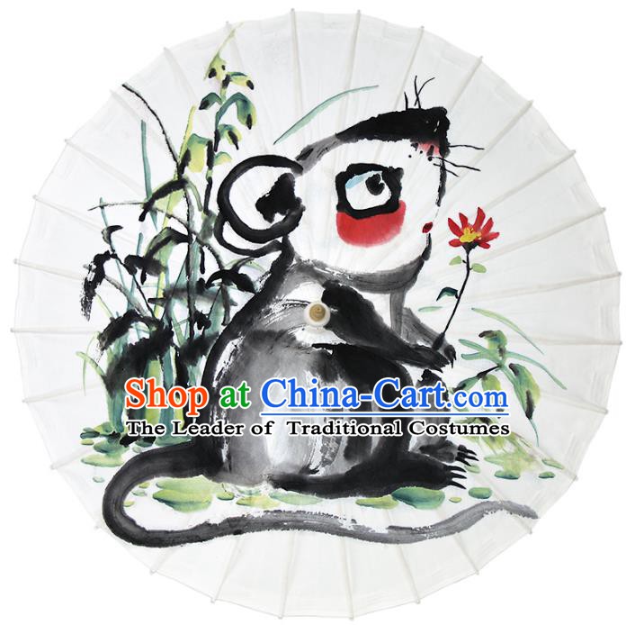 Chinese Traditional Artware Dance Umbrella Ink Painting Zodiac Rat Paper Umbrellas Oil-paper Umbrella Handmade Umbrella