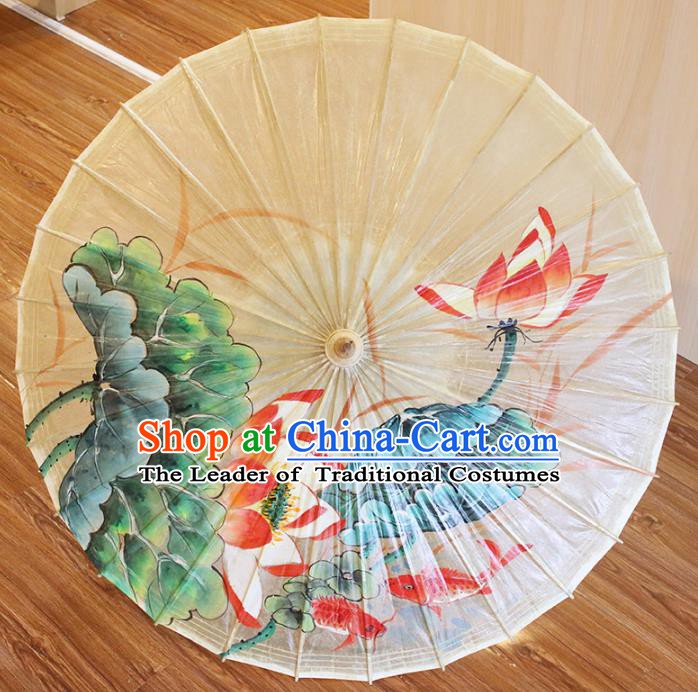 Chinese Traditional Artware Dance Umbrella Hand Painting Red Lotus Paper Umbrellas Oil-paper Umbrella Handmade Umbrella