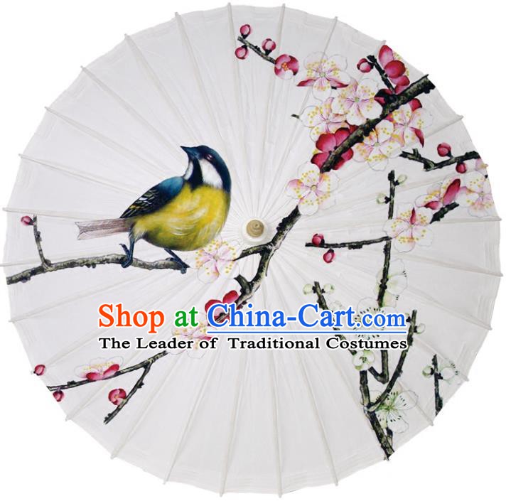 Chinese Traditional Artware Dance Umbrella Printing Wintersweet Birds Paper Umbrellas Oil-paper Umbrella Handmade Umbrella