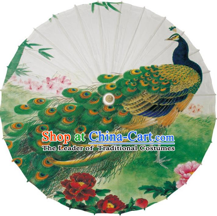 Chinese Traditional Artware Dance Umbrella Printing Green Peacock Paper Umbrellas Oil-paper Umbrella Handmade Umbrella