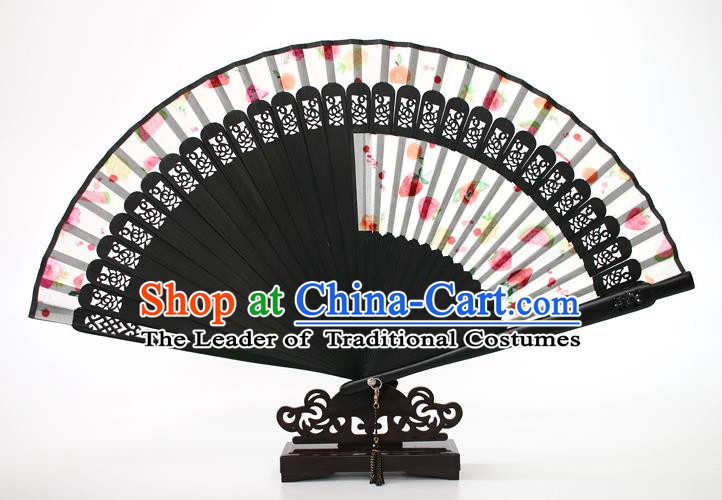 Chinese Traditional Artware Handmade Printing Folding Fans White Silk Fans Accordion