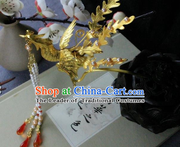Chinese Handmade Classical Hair Accessories Phoenix Step Shake Hanfu Hairpin Hair Sticks for Women