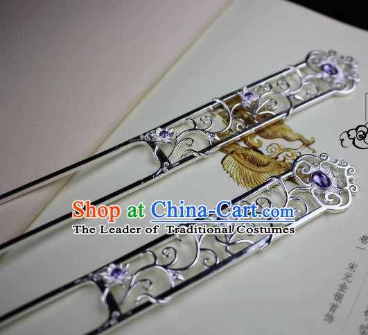 Chinese Handmade Classical Hair Accessories Hairpin Purple Crystal Hair Stick Hanfu Hairpins for Women