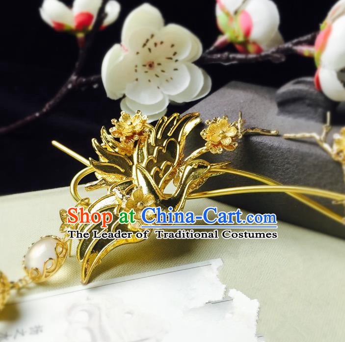 Chinese Handmade Classical Hair Accessories Hairpin Golden Phoenix Hair Stick Hanfu Hairpins for Women