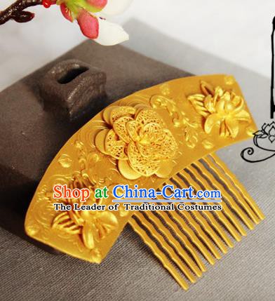 Chinese Handmade Classical Hair Accessories Wedding Hairpins Hanfu Golden Lotus Hair Comb for Women