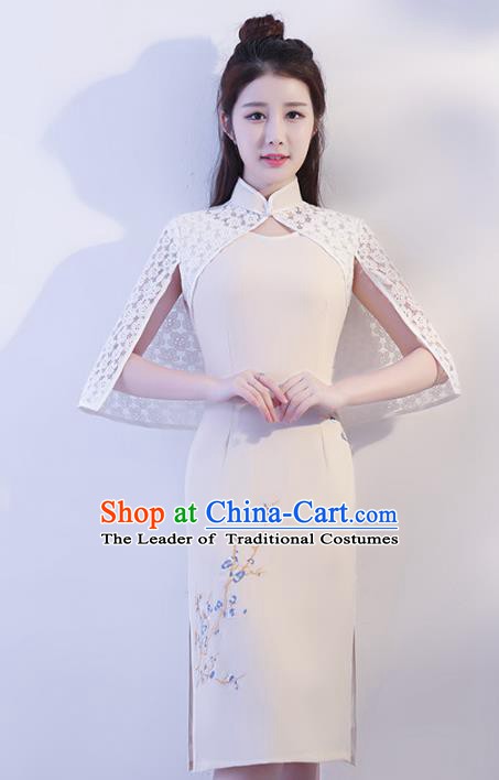 Chinese Traditional Beige Mandarin Qipao Dress National Costume Tang Suit Cheongsam for Women