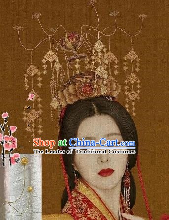 Traditional Chinese Ancient Hair Accessories Golden Tassel Phoenix Coronet Hairpins for Women
