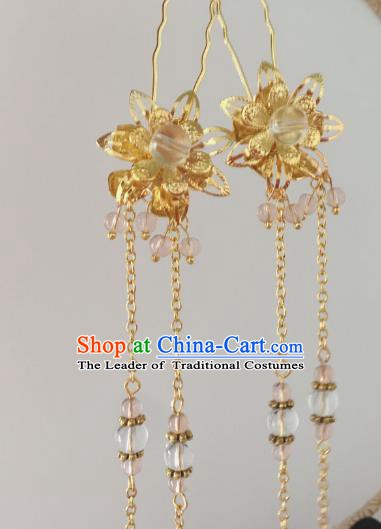 Traditional Chinese Ancient Hair Accessories Hair Clip Golden Tassel Step Shake Hanfu Hairpins for Women