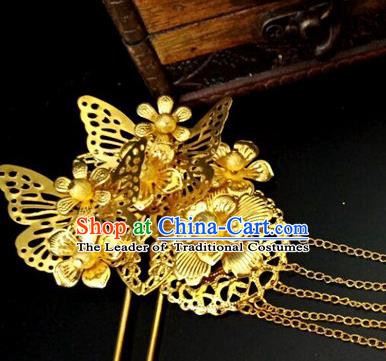Traditional Chinese Ancient Wedding Hair Accessories Golden Butterfly Hairpins for Women