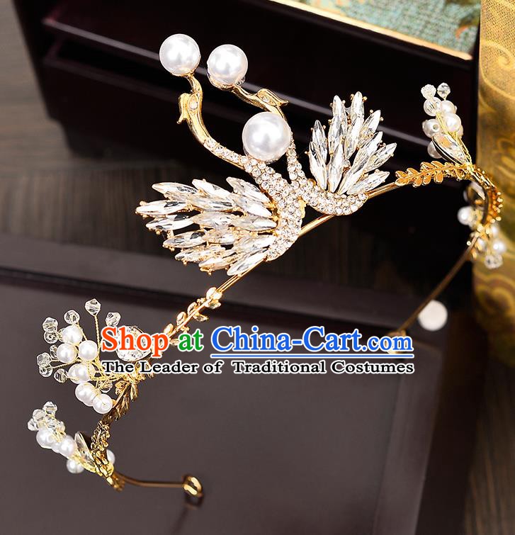 Handmade Bride Wedding Hair Accessories Princess Crystal Swan Hair Clasp Royal Crown for Women