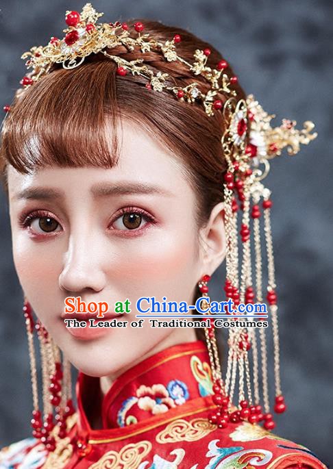 Traditional Chinese Ancient Bride Hair Accessories Xiuhe Suit Hair Clasp Hairpins Complete Set for Women
