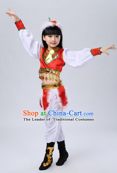 Traditional Chinese Mongol Nationality Dance Costume, Mongols Children Folk Dance Clothing for Kids