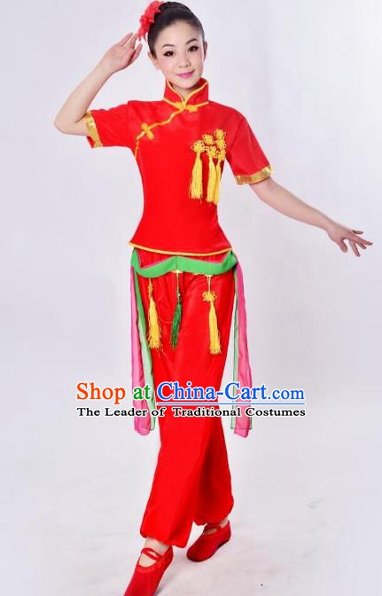 Chinese Traditional Fan Dance Costume, China Folk Dance Drum Dance Uniform Yangko Clothing for Women