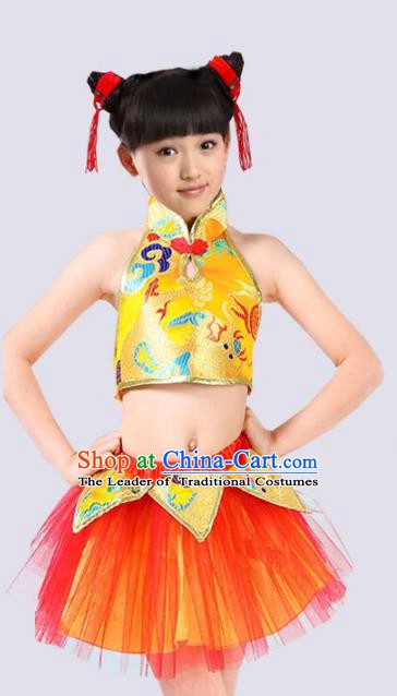 Chinese Classical Folk Dance Costume, Children Yangko Dance Clothing for Kids