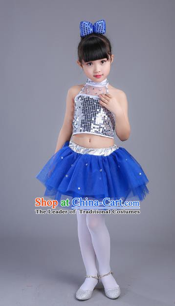 Top Grade Children Modern Dance Costume, Professional Jazz Dance Blue Clothing for Kids