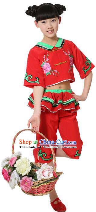 Top Grade Children Folk Dance Red Costume, Professional Yangko Dance Classical Dance Clothing for Kids