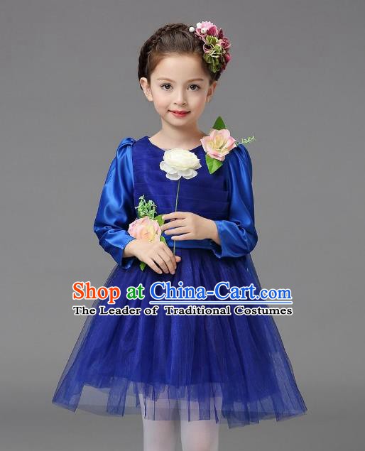 Top Grade Modern Dance Costume, Children Chorus Singing Group Dance Royalblue Veil Dress for Kids