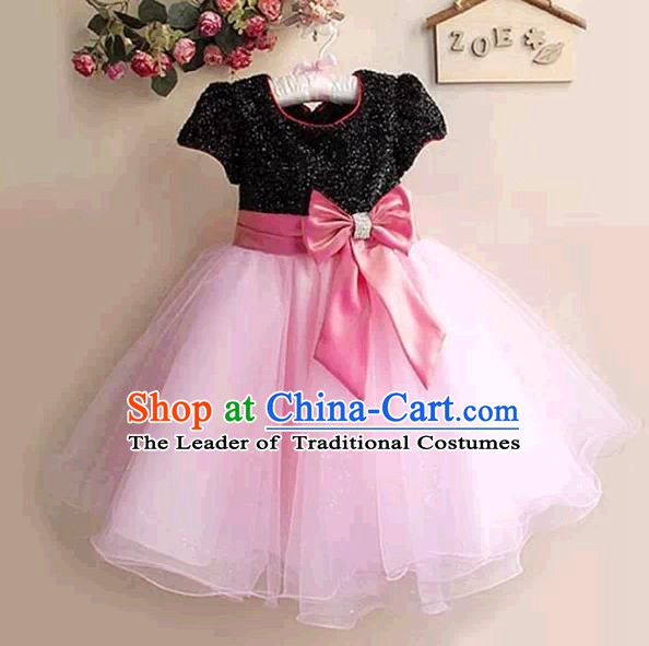 Top Grade Stage Performance Children Compere Costume, Professional Chorus Singing Pink Dress for Kids