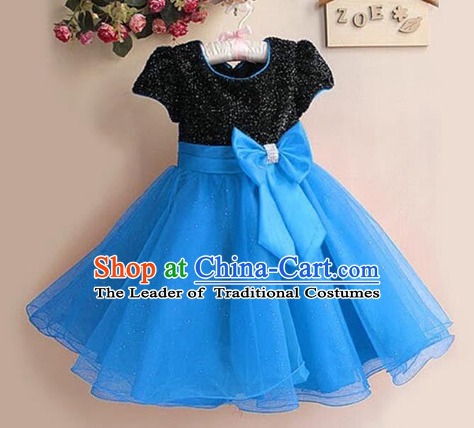 Top Grade Stage Performance Children Compere Costume, Professional Chorus Singing Blue Dress for Kids
