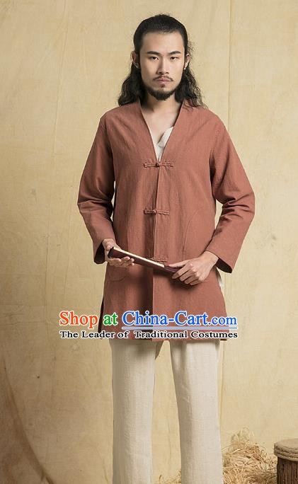 Chinese Kung Fu Costume Tang Suits Brownish Red Coats Martial Arts Gongfu Wushu Tai Chi Clothing for Men