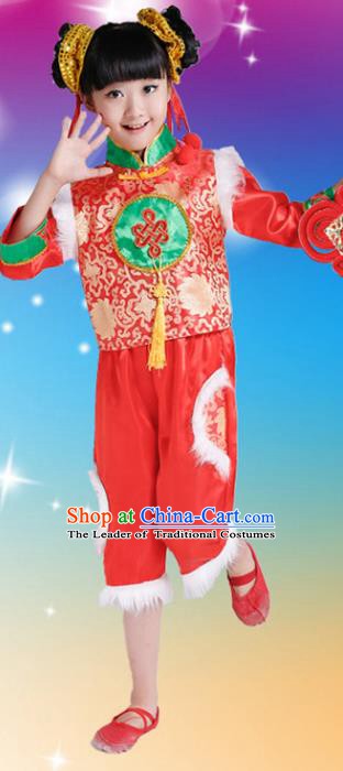 Chinese Traditional Yangge Dance Uniform Classical Dance Yangko Clothing for Kids