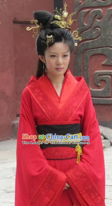 Traditional Chinese Ancient Warring States Period Xi Shi Hanfu Red Dress Embroidered Replica Costume for Women