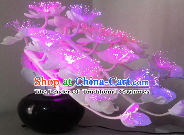 Traditional Handmade Chinese Bonsai Butterfly Orchid Lanterns Electric Rosy LED Lights Lamps Desk Lamp Decoration