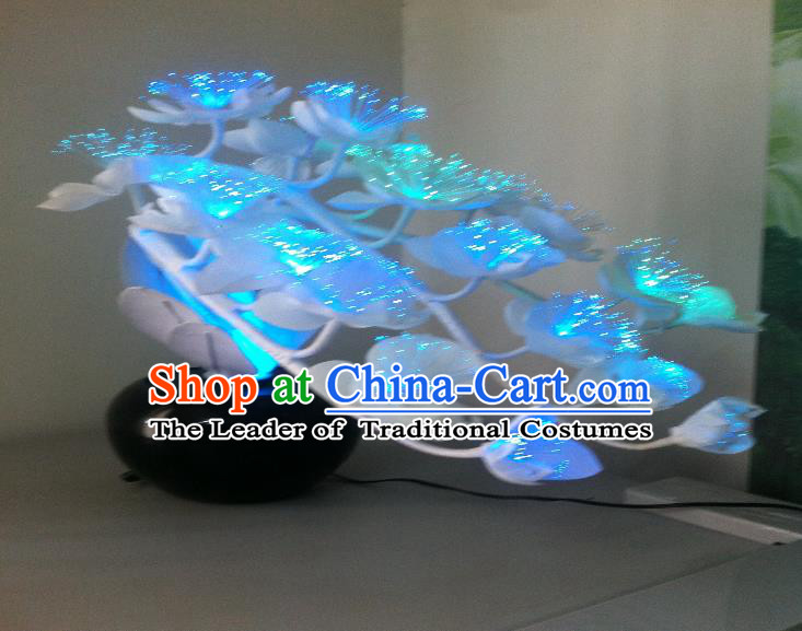Traditional Handmade Chinese Bonsai Butterfly Orchid Lanterns Electric Blue LED Lights Lamps Desk Lamp Decoration