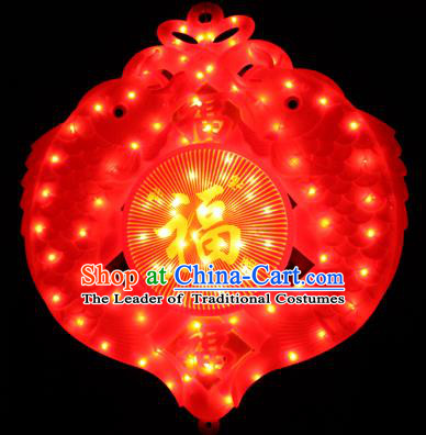 Traditional Handmade Chinese Lanterns Spring Festival Double Fishes Electric Character Fortune LED Lights Lamps Hanging Lamp Decoration
