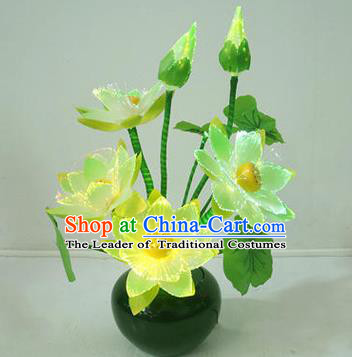 Traditional Handmade Chinese Green Lotus Lanterns Electric LED Lights Lamps Desk Lamp Decoration