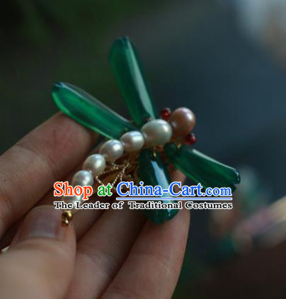Traditional Chinese Ancient Handmade Green Dragonfly Hair Stick Classical Hair Accessories Hairpins for Women