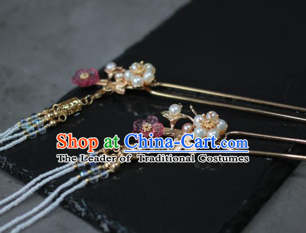 Traditional Chinese Ancient Handmade Tassel Step Shake Classical Hair Accessories Pearls Hairpins for Women