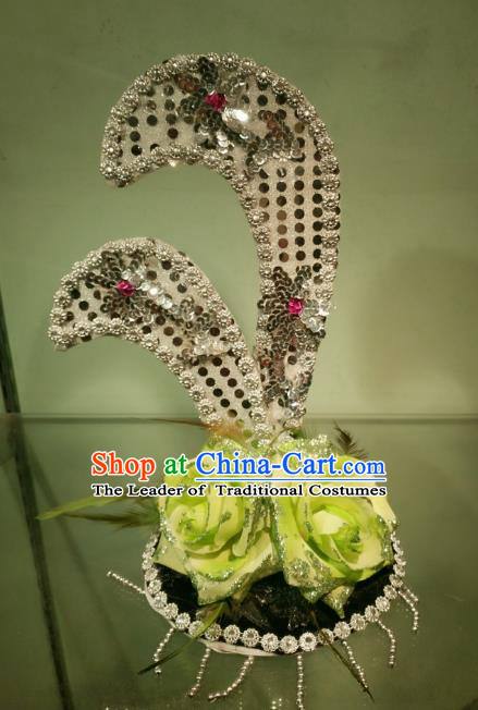 Chinese Classical Dance Green Flowers Hair Accessories Traditional Folk Dance Headwear for Kids