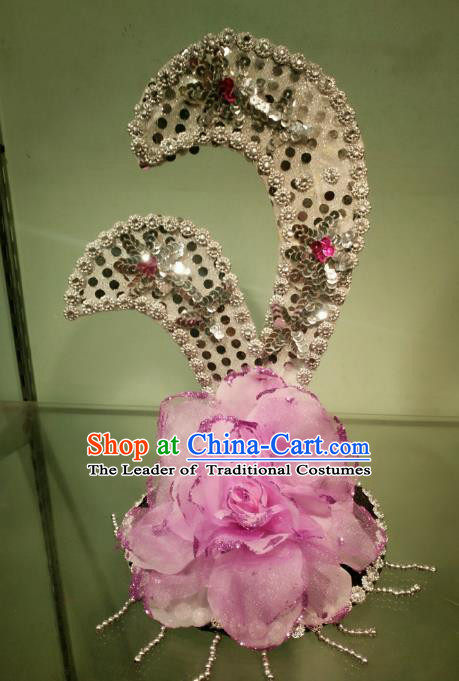 Chinese Classical Dance Pink Flowers Hair Accessories Traditional Folk Dance Headwear for Kids