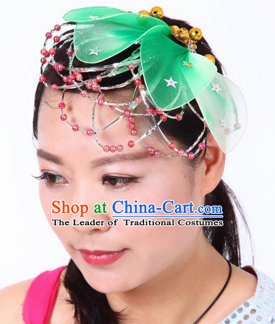 Chinese Traditional Classical Dance Hair Accessories Folk Dance Yangko Green Leaf Headwear for Women