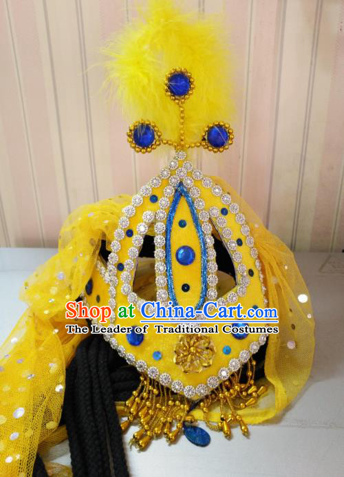 Chinese Traditional Classical Dance Hair Accessories Uyghur Nationality Dance Yellow Hats Headwear for Women