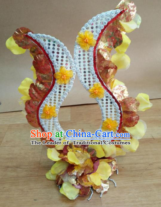 Chinese Classical Dance Hair Accessories Traditional Folk Dance Yellow Flowers Headwear for Women