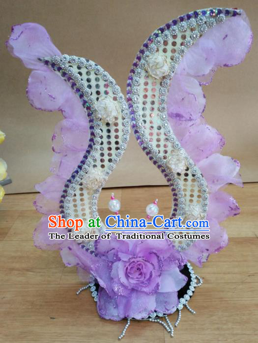 Chinese Classical Dance Hair Accessories Traditional Folk Dance Purple Flowers Headwear for Women