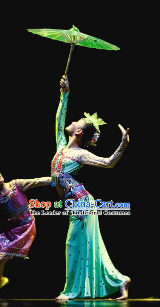 Traditional Chinese Umbrella Dance Folk Dance Costume, Children Classical Dance Dress Clothing for Kids