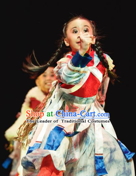 Traditional Chinese Nationality Folk Dance Costume, Children Classical Dance Dress Clothing for Kids