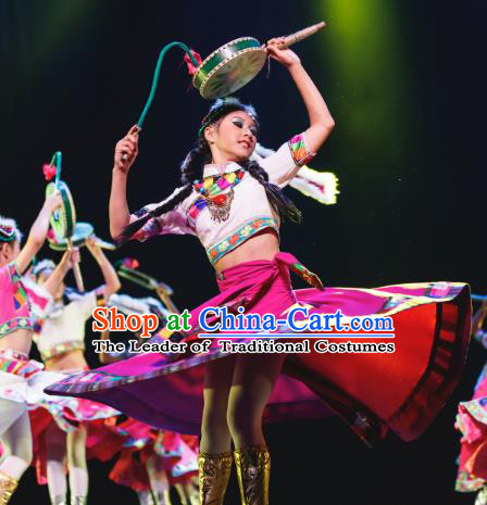 Traditional Chinese National Minority Folk Dance Costume, Children Classical Dance Yangge Clothing for Kids