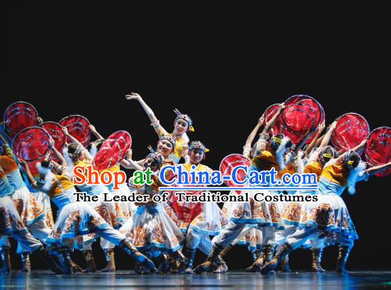 Traditional Chinese National Minority Folk Dance Costume, Children Mongolian Classical Dance Yangge Clothing for Kids