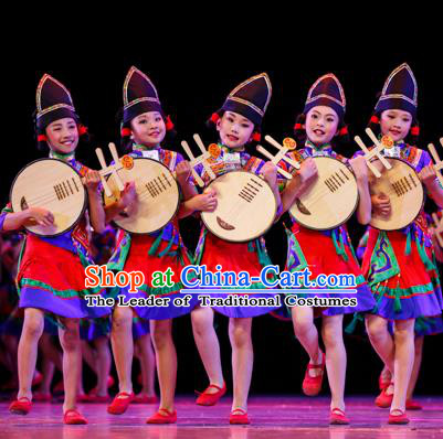 Chinese Traditional Folk Dance Costume, Children National Minority Classical Dance Clothing for Kids