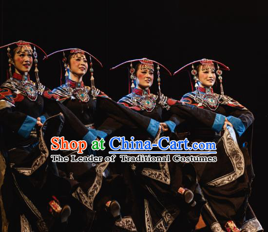Traditional Chinese Folk Dance Embroidered Costume, China Yi Ethnic Minority Dance Clothing for Women
