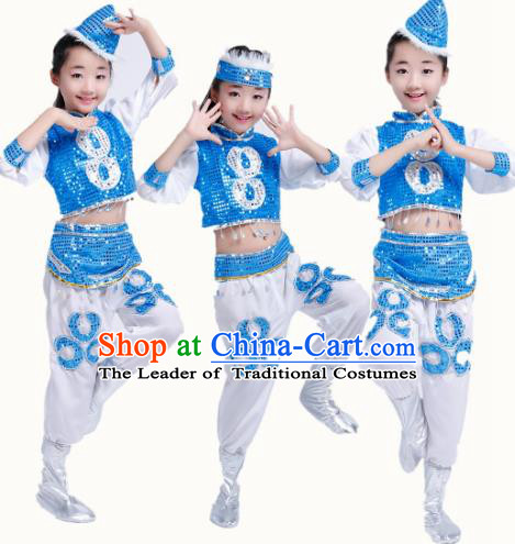 Chinese Traditional Folk Dance Stage Performance Costume, China Mongol Nationality Dance Clothing for Children