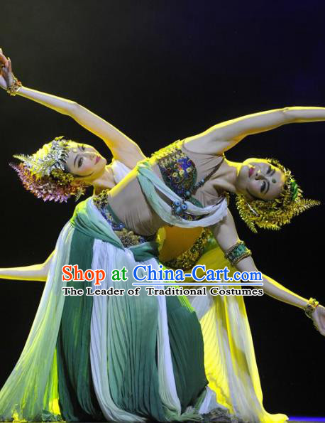 Chinese Traditional Folk Dance Classical Dance Stage Performance Costume, China Ethnic Minority Clothing for Women