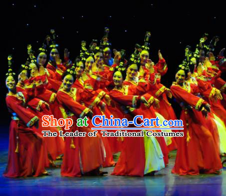 Traditional Chinese Ancient Dance Costume, China Folk Dance Classical Dance Hanfu Embroidery Clothing for Women